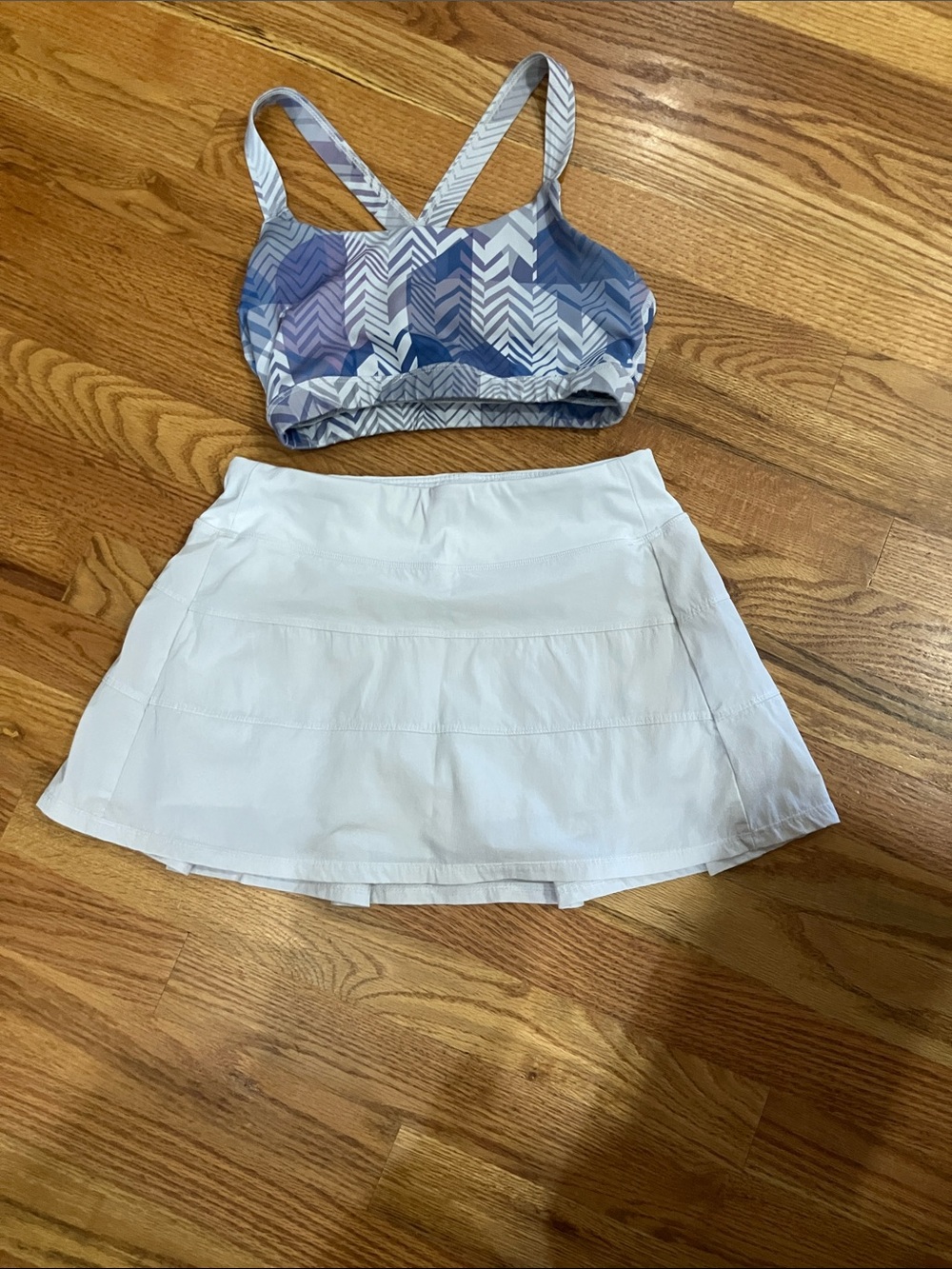 Mono B Blue & White Sport Bra Sz S and White Tennis Skort No Brand Sz XS EUC